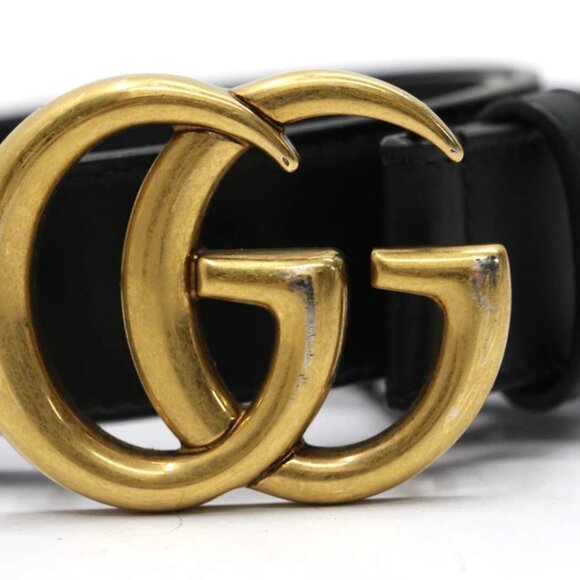 GUCCI GG Marmont Black Gold Hardware 414516 AP00T Belt Buckle Men Size 80/32 - Picture 6 of 6
